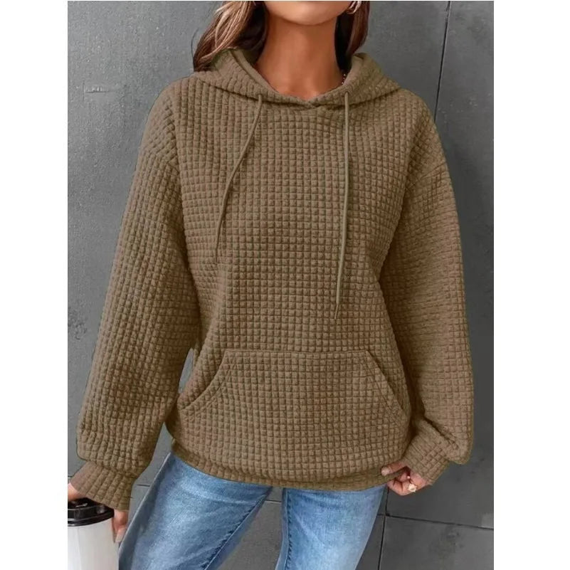 Women's Waffle Knit Hoodie | Lightweight Loose Fit Pullover Sweatshirt