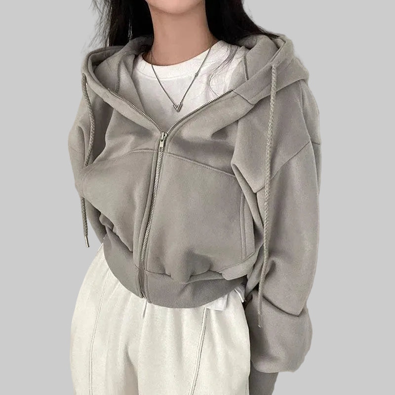 Zip Crop Hoodie – Minimal Y2K Streetwear
