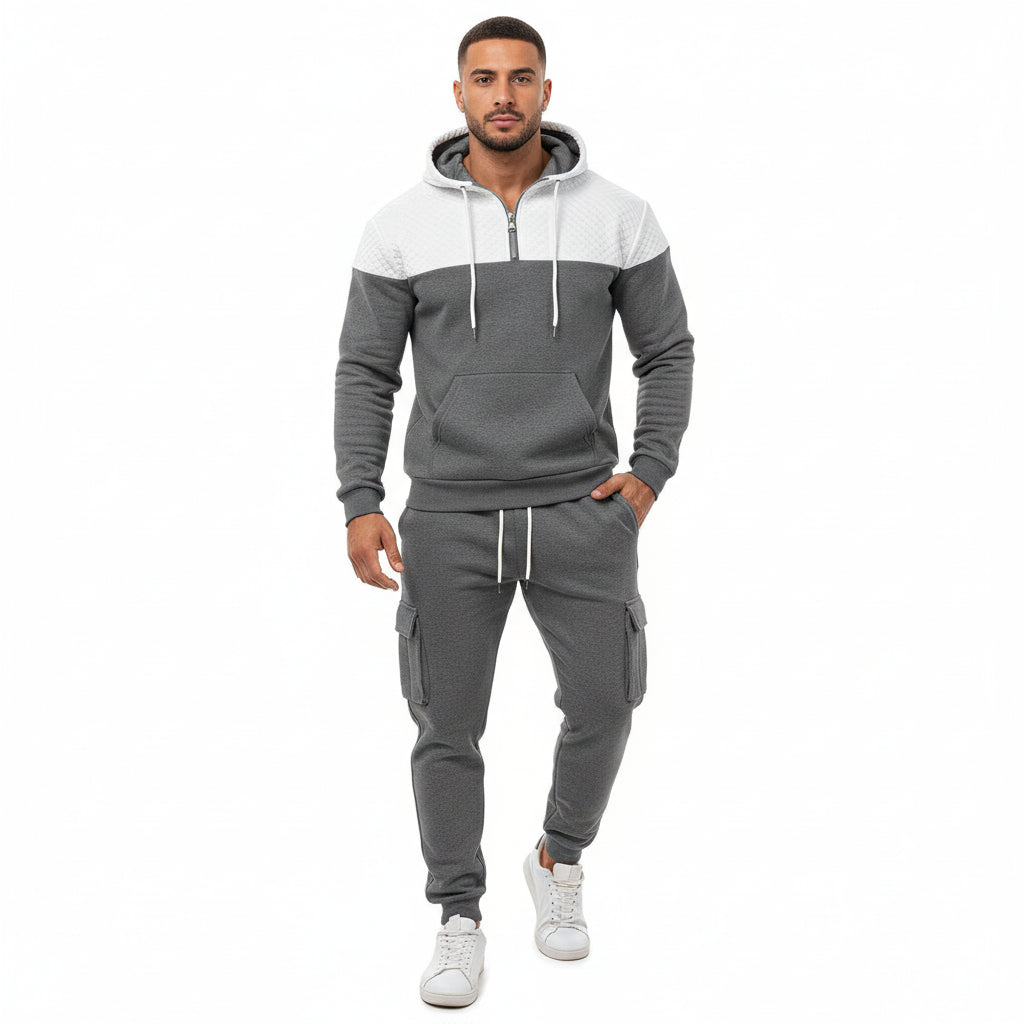 Gray and white tracksuit with cargo pants on a white background