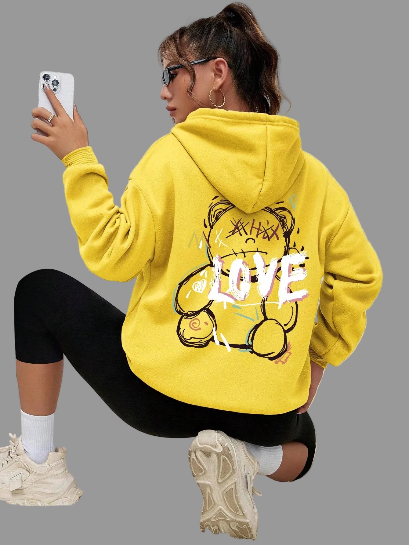 Graffiti Bear Print Hoodie