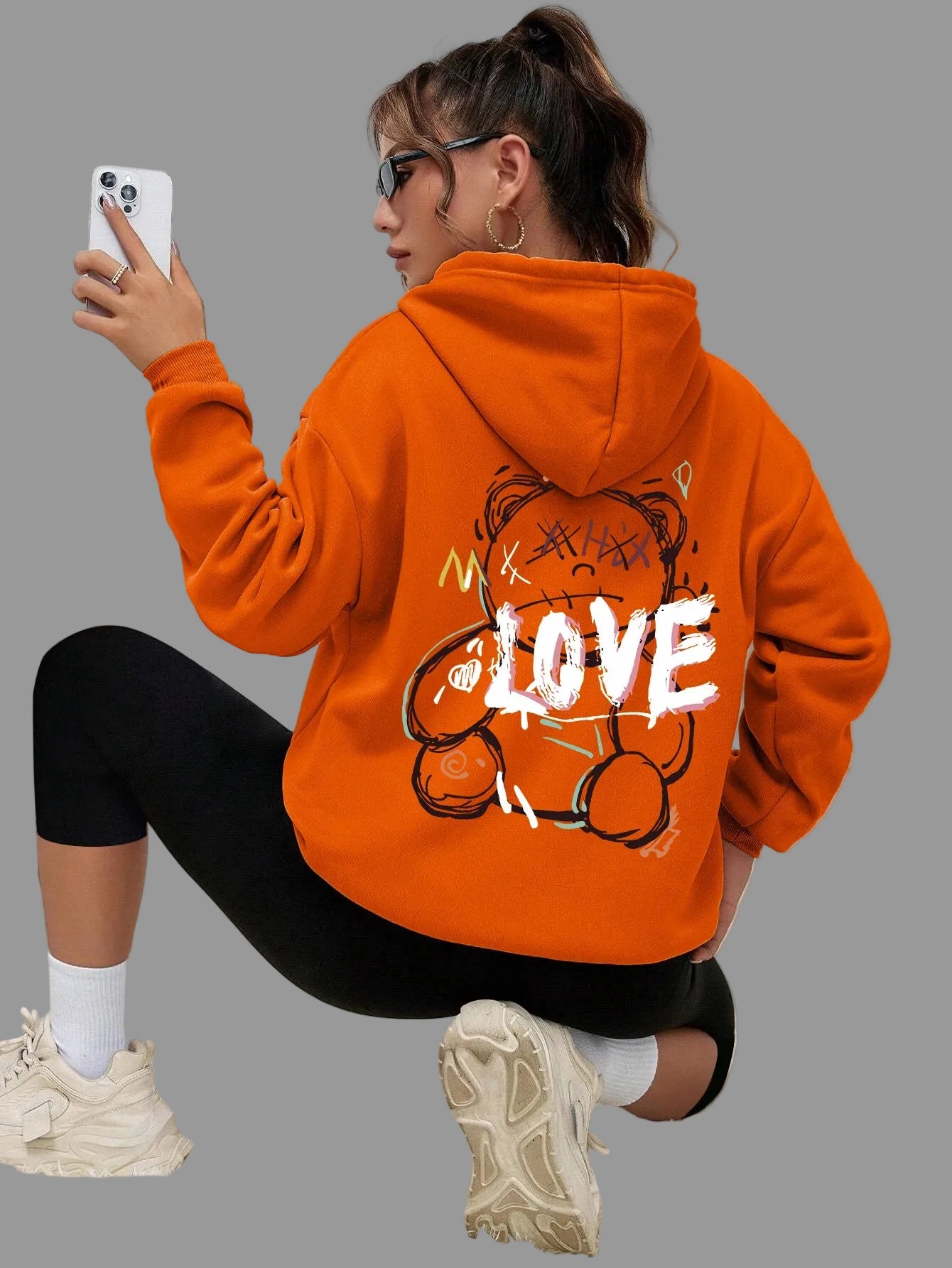 Graffiti Bear Print Hoodie