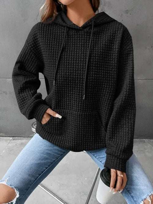 Women's Waffle Knit Hoodie | Lightweight Loose Fit Pullover Sweatshirt