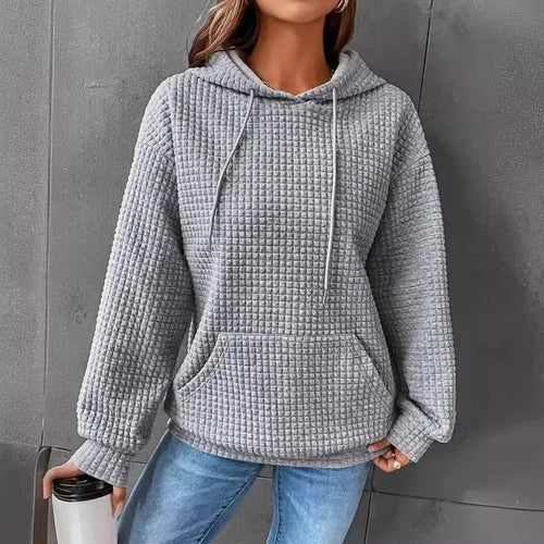 Women's Waffle Knit Hoodie | Lightweight Loose Fit Pullover Sweatshirt
