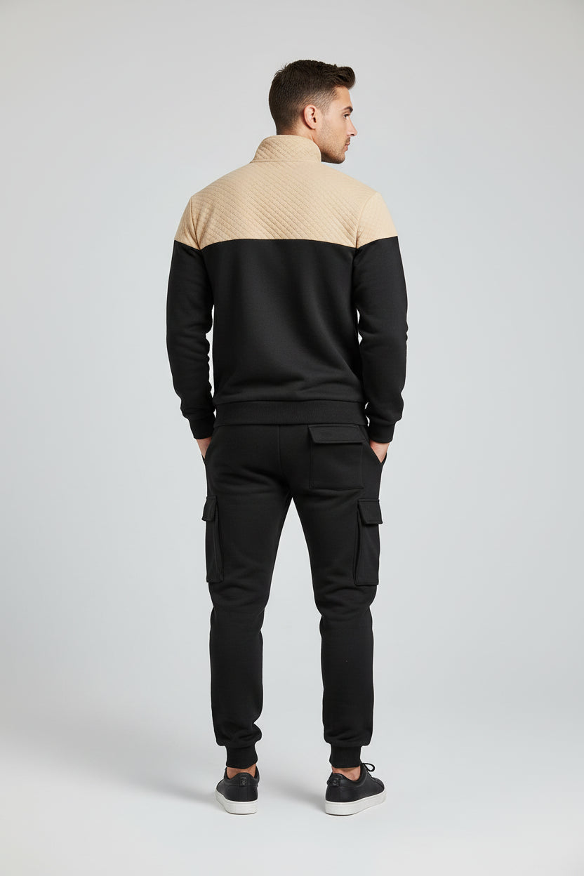 Black and beige tracksuit on a white background