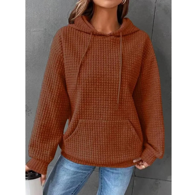 Women's Waffle Knit Hoodie | Lightweight Loose Fit Pullover Sweatshirt