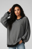 Striped Polo Collar Sweatshirt