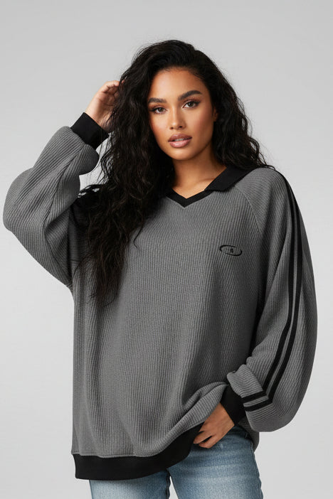 Striped Polo Collar Sweatshirt