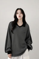 Striped Polo Collar Sweatshirt